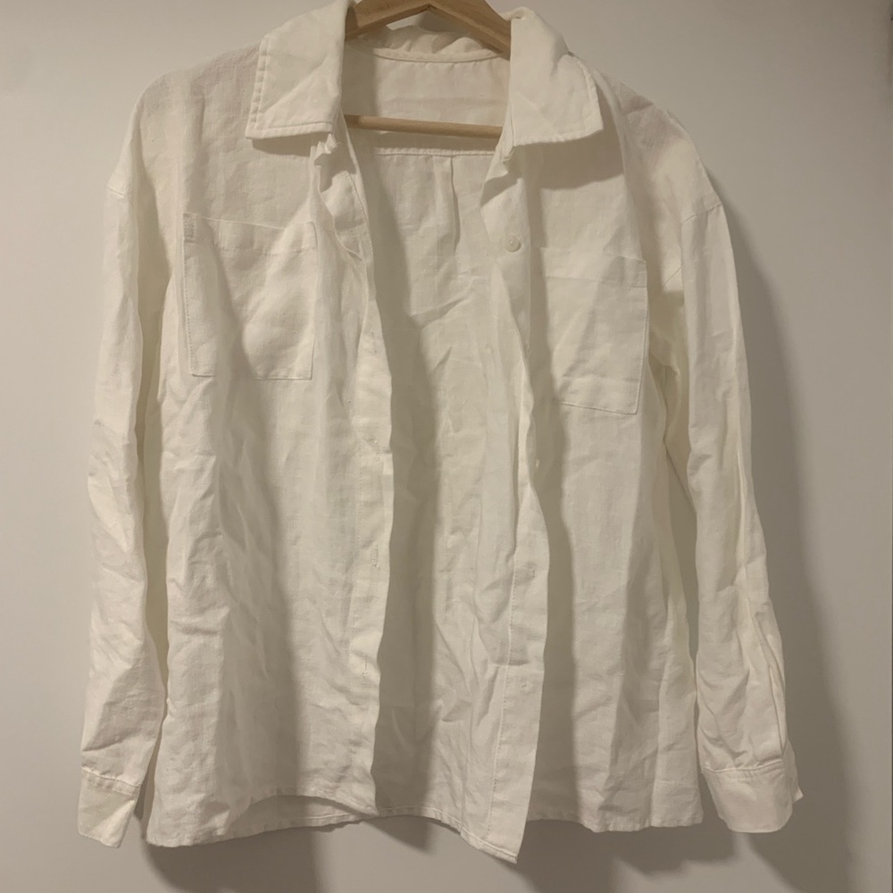 100% Hemp White boyfriend style bottom up shirt